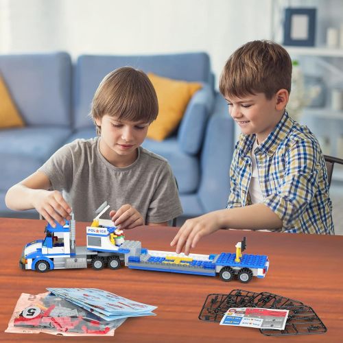  WishaLife City Police Catch Thief Building Kit with City Police Helicopter Transport Truck Toy, Action Cop Helicopter, Motorbike, and Getaway Sports Car for Boys and Girls 6 12 (469 Pieces)