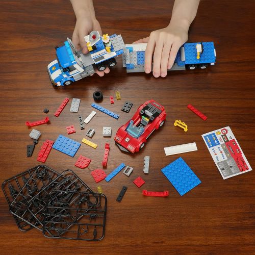  WishaLife City Police Catch Thief Building Kit with City Police Helicopter Transport Truck Toy, Action Cop Helicopter, Motorbike, and Getaway Sports Car for Boys and Girls 6 12 (469 Pieces)