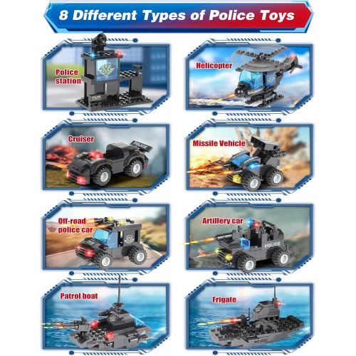  WishaLife 1100 Pieces City Police Station Building Kit, SWAT Mobile Command Center Truck Building Toy with Police Car, Helicopter, Patrol Boat, Best Learning and Roleplay STEM Toy Gift for B