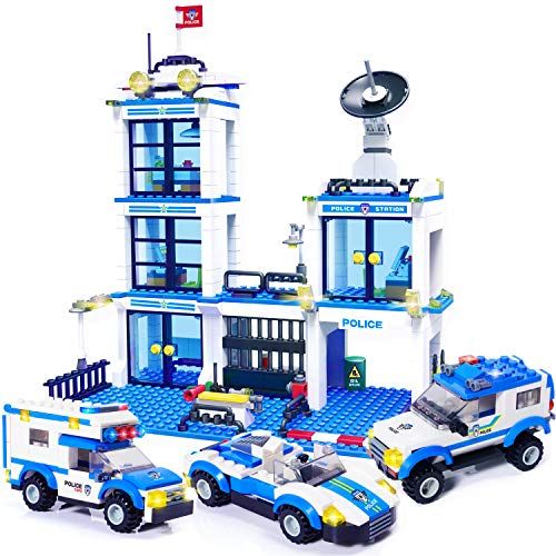  WishaLife City Police Station Building Kit, Police Car Toy, City Police Sets, with Escort Car, Prison Van, Cruiser, Best Learning & Roleplay STEM Toys Gift for Boys and Girls 6-12 (818 Piece