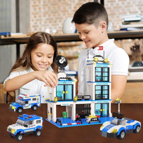  WishaLife City Police Station Building Kit, Police Car Toy, City Police Sets, with Escort Car, Prison Van, Cruiser, Best Learning & Roleplay STEM Toys Gift for Boys and Girls 6-12 (818 Piece