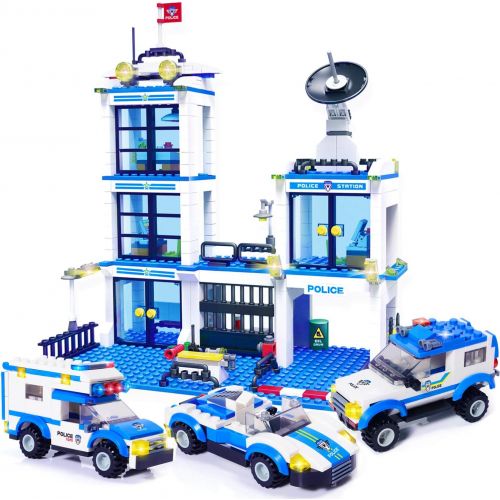  WishaLife City Police Station Building Kit, Police Car Toy, City Police Sets, with Escort Car, Prison Van, Cruiser, Best Learning & Roleplay STEM Toys Gift for Boys and Girls 6-12 (818 Piece
