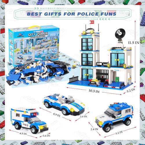  WishaLife City Police Station Building Kit, Police Car Toy, City Police Sets, with Escort Car, Prison Van, Cruiser, Best Learning & Roleplay STEM Toys Gift for Boys and Girls 6-12 (818 Piece