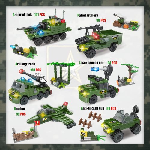  WishaLife City Police Station Building Kit, Army Military Base Building Set, Heavy Transport Truck Toy with Armored Vehicles & Airplane, Storage Box with Baseplates Lid, Present Gift for Kid