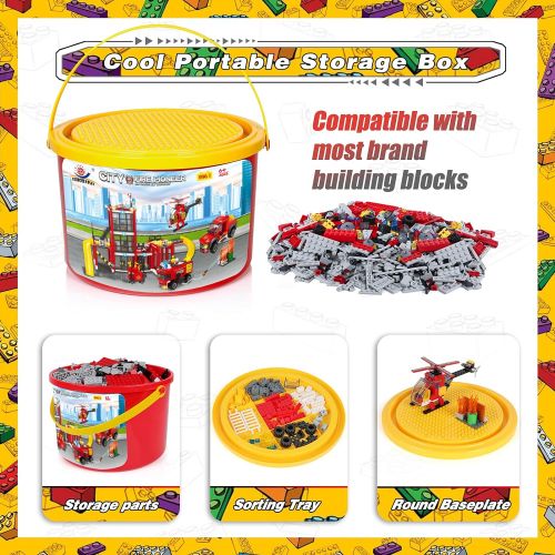  WishaLife City Fire Station Building Kit, Fun Firefighter Toy Building Set for Kids, with Toy Fire Truck, Helicopter, Best Learning Educational Roleplay STEM Toy Gift for Boys and Girls Age