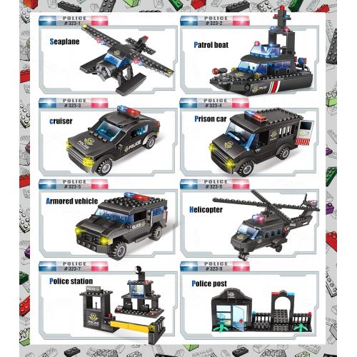  WishaLife 1020 Pieces City Police Station Building Blocks Set, 8 in 1 Mobile Command Center Building Toy with Cop Car, Airplane, Helicopter, Boat, Best Learning Roleplay STEM Toy for Boys an