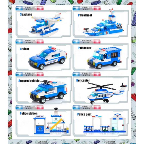  WishaLife City Police, 1039 Pieces City Police Station Building Set, 8 in 1 Mobile Command Center Building Toy with Cop Car, Helicopter, Boat, Best Learning Roleplay STEM Toy Gifts for Boys