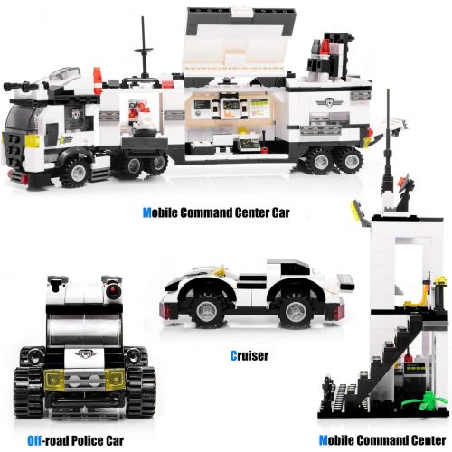  WishaLife City Police Station & Mobile Command Center Truck Building Toy with Cop Cars, Storage Box with Baseplate Lid, Best Education Learning & Roleplay Toys Gift for Boys and Girls Age 6-