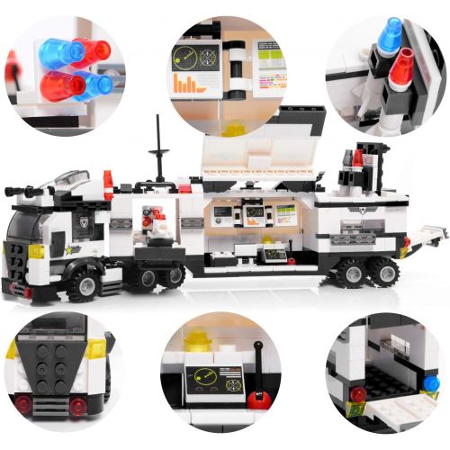  WishaLife City Police Station & Mobile Command Center Truck Building Toy with Cop Cars, Storage Box with Baseplate Lid, Best Education Learning & Roleplay Toys Gift for Boys and Girls Age 6-