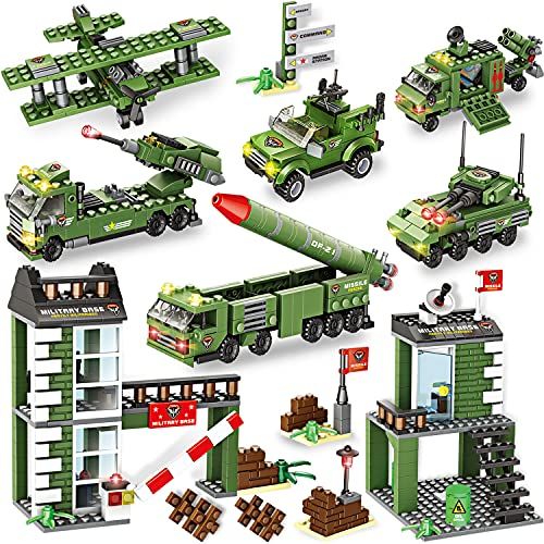  WishaLife 1162 Pieces City Police Station Building Kit, Army Military Base Building Set with Army Vehicles, Tank, Airplane, Helicopter, Best Learning Roleplay STEM Construction Toys for Boys