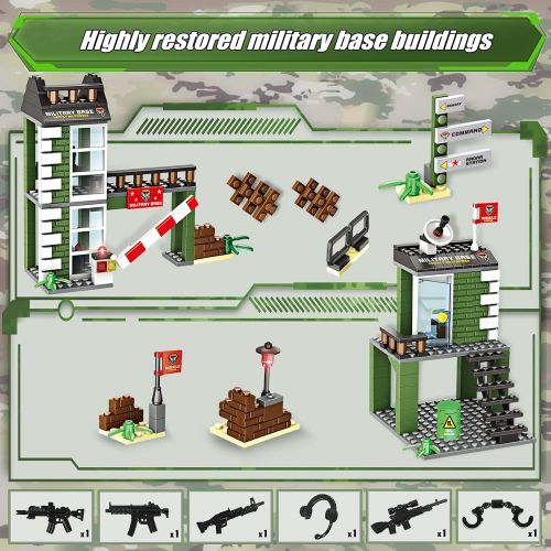  WishaLife 1162 Pieces City Police Station Building Kit, Army Military Base Building Set with Army Vehicles, Tank, Airplane, Helicopter, Best Learning Roleplay STEM Construction Toys for Boys