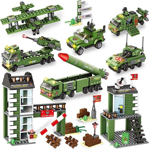  WishaLife 1162 Pieces City Police Station Building Kit, Army Military Base Building Set with Army Vehicles, Tank, Airplane, Helicopter, Best Learning Roleplay STEM Construction Toys for Boys