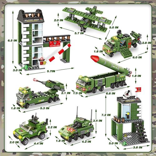  WishaLife 1162 Pieces City Police Station Building Kit, Army Military Base Building Set with Army Vehicles, Tank, Airplane, Helicopter, Best Learning Roleplay STEM Construction Toys for Boys