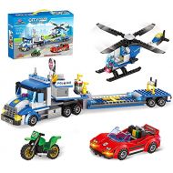 WishaLife City Police Catch Thief Building Kit with City Police Helicopter Transport Truck Toy, Action Cop Helicopter, Motorbike, and Getaway Sports Car for Boys and Girls 6-12 (469 Pieces)