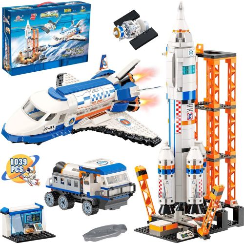  WishaLife City Space Mars Exploration Space Shuttle Toy Building Kit, City Space Rocket and Launch Control Model Rocket Building Set, STEM Astronaut Roleplay Spaceship Toy for Boys and Girls