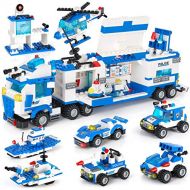 WishaLife City Police Station & Mobile Command Center Truck Building Toy with Police Car, Police Helicopter, Patrol Boat, Best Education Learning & Roleplay Toys Gift for Boys and Girls Age