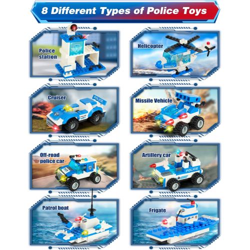  WishaLife City Police Station & Mobile Command Center Truck Building Toy with Police Car, Police Helicopter, Patrol Boat, Best Education Learning & Roleplay Toys Gift for Boys and Girls Age