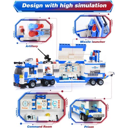  WishaLife City Police Station & Mobile Command Center Truck Building Toy with Police Car, Police Helicopter, Patrol Boat, Best Education Learning & Roleplay Toys Gift for Boys and Girls Age