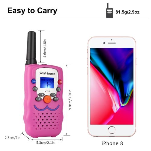  Wishouse Easy Use Walkie Talkies for Kids, Hot Toys for Boys and Girls, Walky Talky with 3 Miles Long Range for Indoor and Outdoor Activities(VT-8 Pink, 2 Pairs)