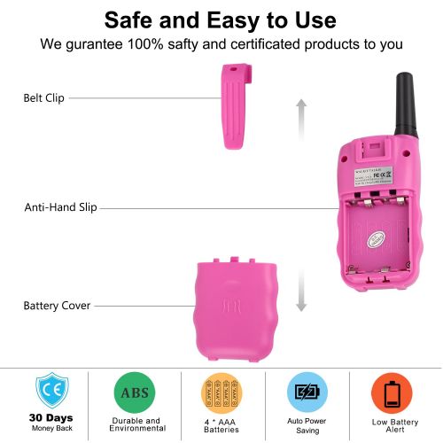  Wishouse Easy Use Walkie Talkies for Kids, Hot Toys for Boys and Girls, Walky Talky with 3 Miles Long Range for Indoor and Outdoor Activities(VT-8 Pink, 2 Pairs)