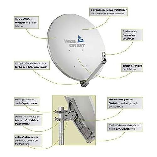  [아마존베스트]-Service-Informationen WISI Orbit Topline OA85H Satellite Offset Antenna in Basalt Grey - 85 cm Aluminium Reflector with 40 mm LNB Bracket, Feed Arm and Mast Clamps - Complete Satellite Antenna with Moun