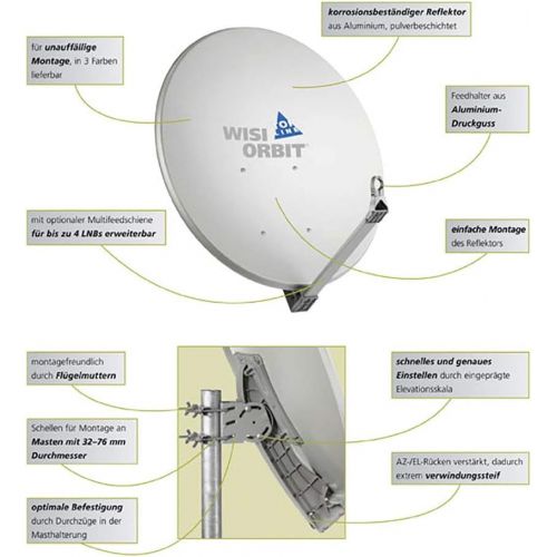  [아마존베스트]-Service-Informationen WISI Orbit Topline OA85H Satellite Offset Antenna in Basalt Grey - 85 cm Aluminium Reflector with 40 mm LNB Bracket, Feed Arm and Mast Clamps - Complete Satellite Antenna with Moun