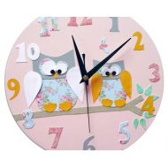 WithHugsandKisses Personalised Owl Clock / Nursery Clock - Blue, Pink, Yellow