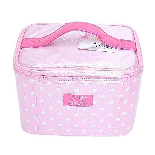  WithJu Beauty Hello Kitty Square Travel Pouch, Makeup Bags, Womens Makeup Toiletry Storage, Cosmetic Case with Brush Organizer, Travel Cosmetic Bag for Women Girls, 9 x 6 x 7, Pink