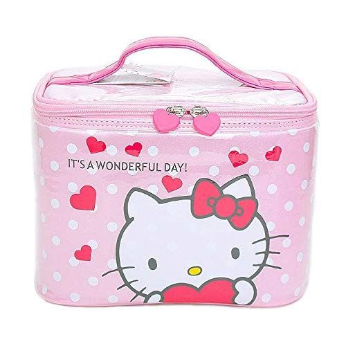  WithJu Beauty Hello Kitty Square Travel Pouch, Makeup Bags, Womens Makeup Toiletry Storage, Cosmetic Case with Brush Organizer, Travel Cosmetic Bag for Women Girls, 9 x 6 x 7, Pink