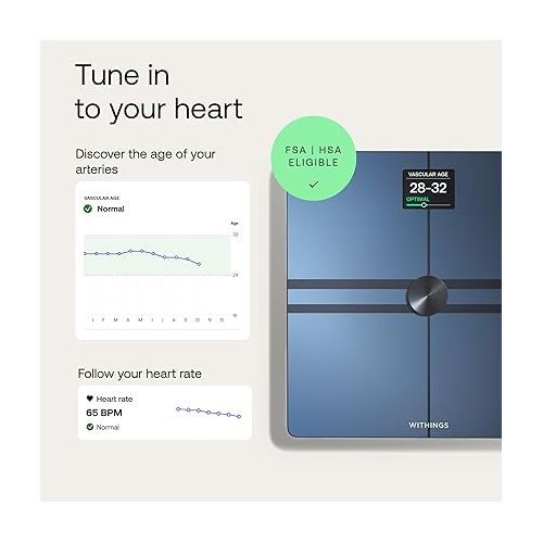  WITHINGS Body Comp - Scale for Body Weight and Complete Body Analysis, Wi-Fi & Bluetooth, Baby Digital Scale, Accurate Visceral Fat, Heart Health, Scales Compatible with Apple, FSA/HSA