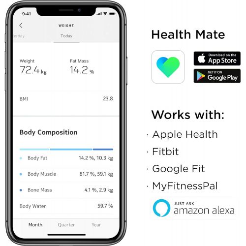  Withings  Nokia | Body+ - Smart Body Composition Wi-Fi Digital Scale with smartphone app, White