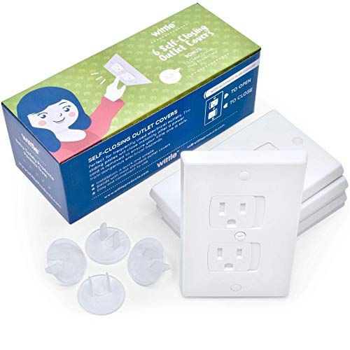  [아마존베스트]Wittle Self Closing Outlet Covers (6 White) Plus 12 Clear Plug Cover Outlet Protectors - Baby Proofing...