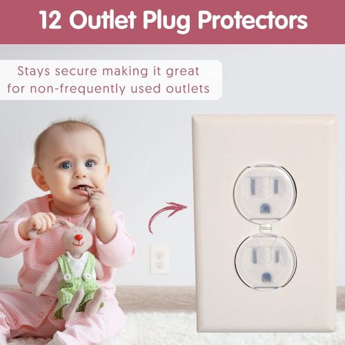  [아마존베스트]Wittle Self Closing Outlet Covers (6 White) Plus 12 Clear Plug Cover Outlet Protectors - Baby Proofing...