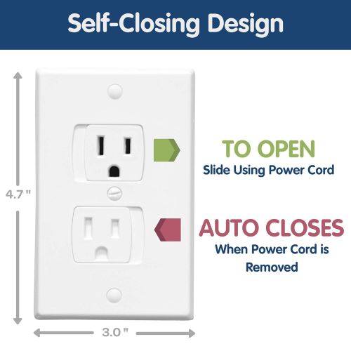  [아마존베스트]Wittle Self Closing Outlet Covers (6 White) Plus 12 Clear Plug Cover Outlet Protectors - Baby Proofing...