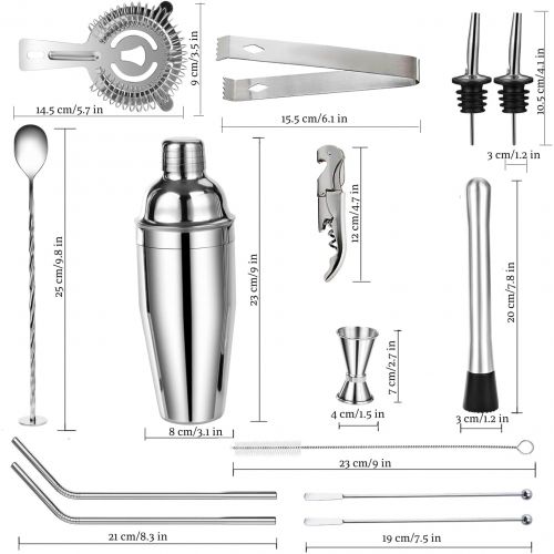  [아마존베스트]Wityoo Cocktail Shaker Set,14 Piece Bartender Kit for Drink Mixing,Stainless Steel Bar Tool with 24oz Martini Shaker,Muddler,Jigger,Strainer,Bar Spoon,Tongs,Bottle Opener,Liquor Pourers,S