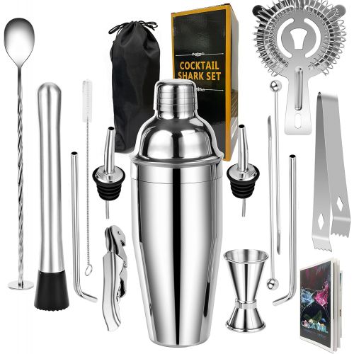  [아마존베스트]Wityoo Cocktail Shaker Set,14 Piece Bartender Kit for Drink Mixing,Stainless Steel Bar Tool with 24oz Martini Shaker,Muddler,Jigger,Strainer,Bar Spoon,Tongs,Bottle Opener,Liquor Pourers,S