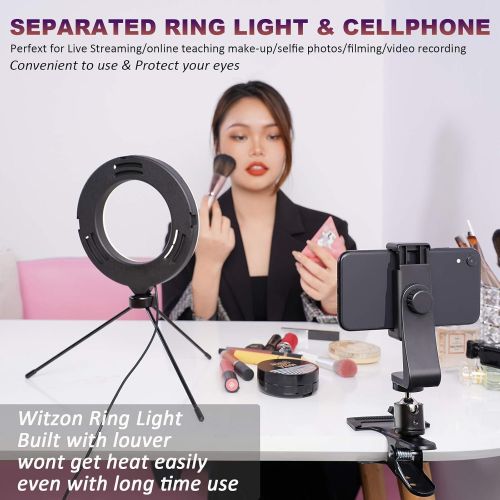  [아마존베스트]Witzon 6 Desk Selfie LED Ring Light with Clamp Mount and Tripod Stand Phone Holder for Laptop Computer, Small Mini Portable Lights for Live Stream/Video Recording/Video Conferencin