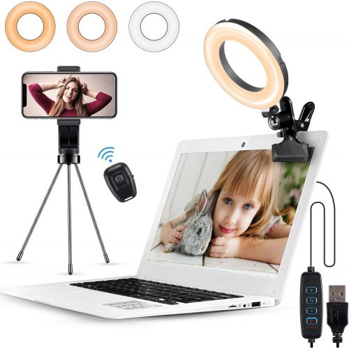  [아마존베스트]Witzon 6 Desk Selfie LED Ring Light with Clamp Mount and Tripod Stand Phone Holder for Laptop Computer, Small Mini Portable Lights for Live Stream/Video Recording/Video Conferencin