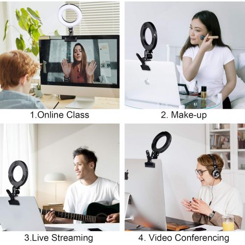  [아마존베스트]Witzon 6 Desk Selfie LED Ring Light with Clamp Mount and Tripod Stand Phone Holder for Laptop Computer, Small Mini Portable Lights for Live Stream/Video Recording/Video Conferencin