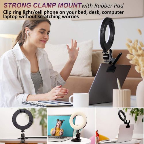  [아마존베스트]Witzon 6 Desk Selfie LED Ring Light with Clamp Mount and Tripod Stand Phone Holder for Laptop Computer, Small Mini Portable Lights for Live Stream/Video Recording/Video Conferencin