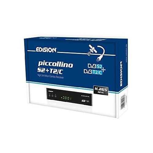  Wlanabel Edison Piccollino S2+T2/C Full HD Satellite Cable Receiver FTA HDTV DVB S2/C/T2 (HDMI, AV, USB 2.0, Display, IR Eye, CA, LAN) German Pre Printed Includes WiFi Label and HDMI Cable