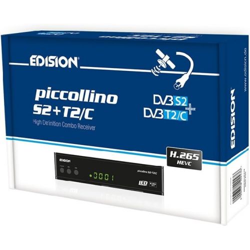  Wlanabel Edison Piccollino S2+T2/C Full HD Satellite Cable Receiver FTA HDTV DVB S2/C/T2 (HDMI, AV, USB 2.0, Display, IR Eye, CA, LAN) German Pre Printed Includes WiFi Label and HDMI Cable