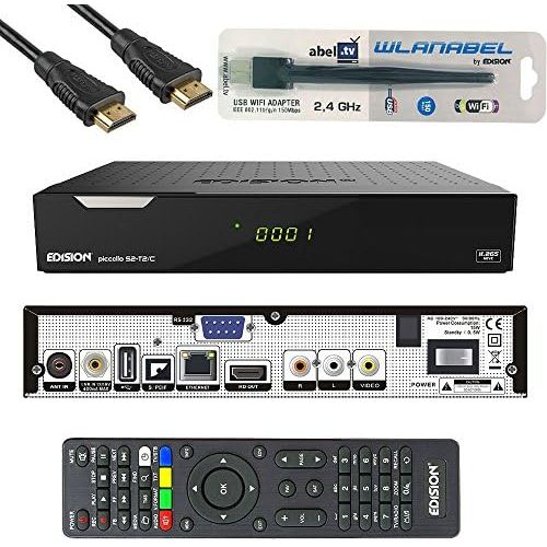  Wlanabel Edison Piccollo S2+T2/C Full HD Satellite Cable Receiver FTA HDTV DVB S2/C/T2 (HDMI, AV, USB 2.0, Display, CA, CI, LAN) German Pre Measured with WLAN Cable and HDMI Cable