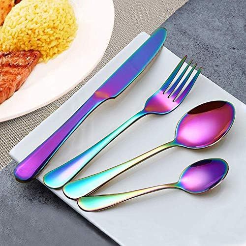  [아마존베스트]Woaiwo-q Silverware Set,20-Piece Stainless Steel Flatware Set,Tableware Set,Dinnerware Set Service for 4 (Rainbow Multicolor）