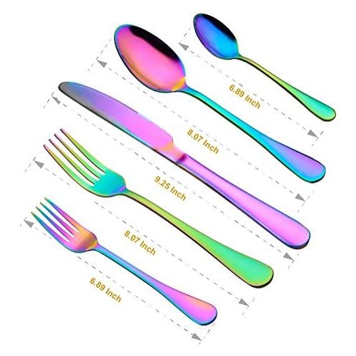  [아마존베스트]Woaiwo-q Silverware Set,20-Piece Stainless Steel Flatware Set,Tableware Set,Dinnerware Set Service for 4 (Rainbow Multicolor）