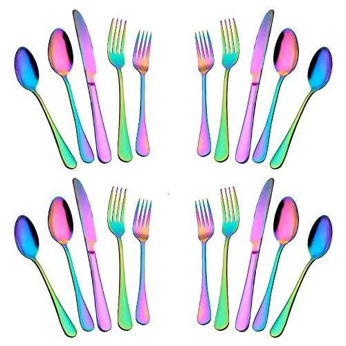  [아마존베스트]Woaiwo-q Silverware Set,20-Piece Stainless Steel Flatware Set,Tableware Set,Dinnerware Set Service for 4 (Rainbow Multicolor）