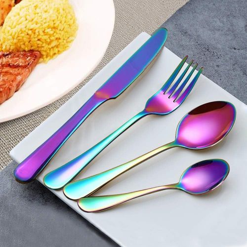  [아마존베스트]Woaiwo-q Silverware Set,20-Piece Stainless Steel Flatware Set,Tableware Set,Dinnerware Set Service for 4 (Rainbow Multicolor）