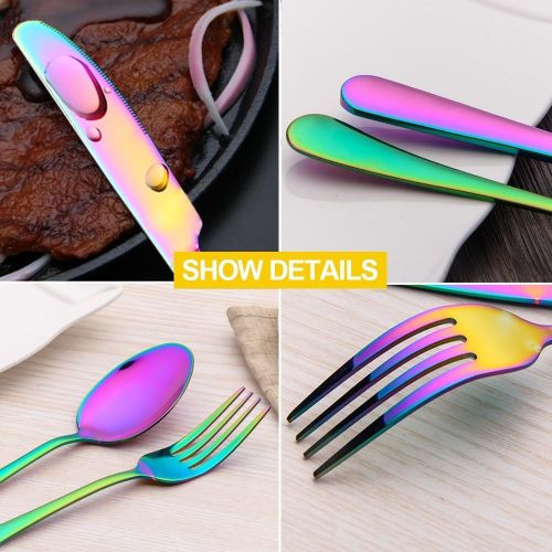  [아마존베스트]Woaiwo-q Silverware Set,20-Piece Stainless Steel Flatware Set,Tableware Set,Dinnerware Set Service for 4 (Rainbow Multicolor）