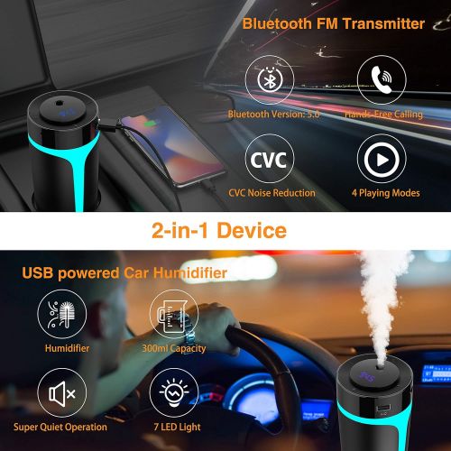  [아마존베스트]Wobrikosee Bluetooth FM Transmitter for Car with USB Portable Car Humidifier,Wireless FM Transmitter Radio Adapter Car Kit with Hands Free Calling,USB Charging Ports,U Disk,TF Card,MP3 Music