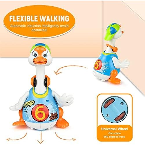  Woby Hip Hop Dancing Walking Swing Goose Musical Educational Gift Toy for 1 Year Old Toddlers Blue